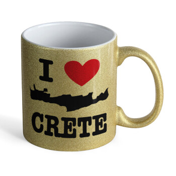I Love Crete, Κούπα Χρυσή Glitter που γυαλίζει, κεραμική, 330ml