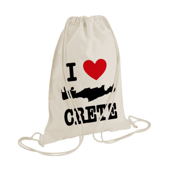 I Love Crete, Τσάντα πλάτης πουγκί GYMBAG natural (28x40cm)