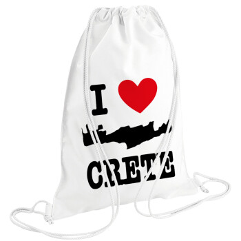 I Love Crete, Τσάντα πλάτης πουγκί GYMBAG λευκή (28x40cm)