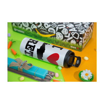 I Love Crete, Easter candle,Travel Tumbler 2 Lids, with metal straw & cleaning brush & aromatic flat candle (30cm) (BLUE)