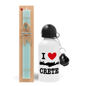 I Love Crete, Πασχαλινό Σετ, παγούρι μεταλλικό αλουμινίου (500ml) & λαμπάδα αρωματική πλακέ (30cm) (ΤΙΡΚΟΥΑΖ)