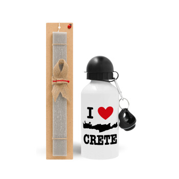I Love Crete, Πασχαλινό Σετ, παγούρι μεταλλικό  αλουμινίου (500ml) & πασχαλινή λαμπάδα αρωματική πλακέ (30cm) (ΓΚΡΙ)
