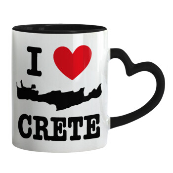I Love Crete, Κούπα καρδιά χερούλι μαύρη, κεραμική, 330ml