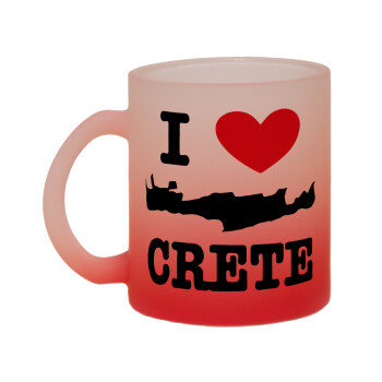 I Love Crete, Κούπα γυάλινη δίχρωμη με βάση το κόκκινο ματ, 330ml