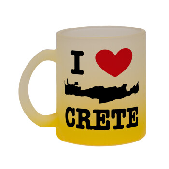 I Love Crete, Κούπα γυάλινη δίχρωμη με βάση το κίτρινο ματ, 330ml