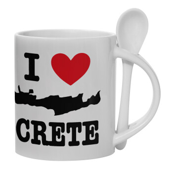 I Love Crete, Ceramic coffee mug with Spoon, 330ml (1pcs)