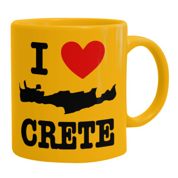 I Love Crete, Ceramic coffee mug yellow, 330ml (1pcs)