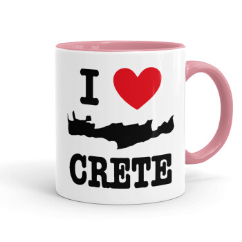 I Love Crete, Κούπα χρωματιστή ροζ, κεραμική, 330ml