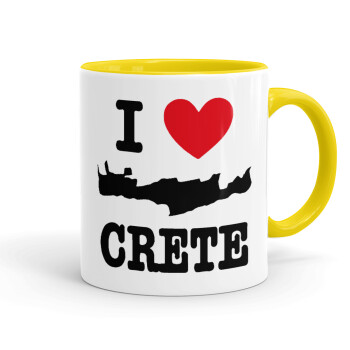 I Love Crete, Κούπα χρωματιστή κίτρινη, κεραμική, 330ml