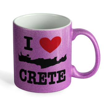 I Love Crete, Κούπα Μωβ Glitter που γυαλίζει, κεραμική, 330ml