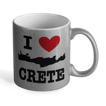 I Love Crete, Κούπα Ασημένια Glitter που γυαλίζει, κεραμική, 330ml