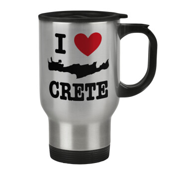 I Love Crete, Κούπα ταξιδιού ανοξείδωτη με καπάκι, διπλού τοιχώματος (θερμό) 450ml