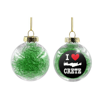 I Love Crete, Transparent Christmas tree ball ornament with green filling 8cm