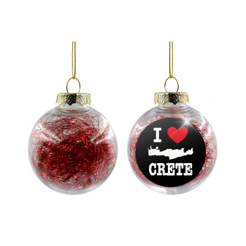 I Love Crete, Χριστουγεννιάτικη μπάλα δένδρου διάφανη με κόκκινο γέμισμα 8cm