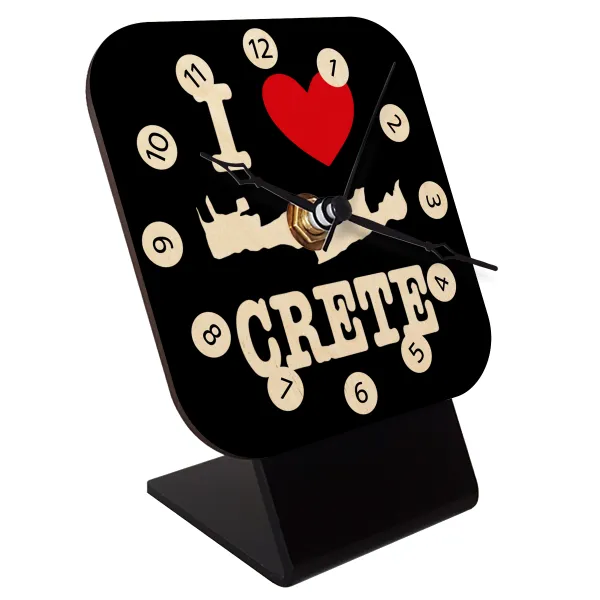 I Love Crete — Επιτραπέζιο ρολόι σε φυσικό ξύλο (10cm)