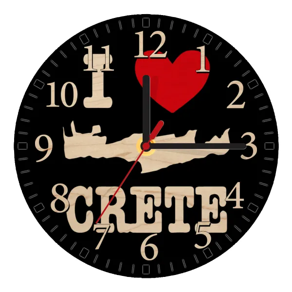 I Love Crete — Ρολόι τοίχου ξύλινο plywood (20cm)