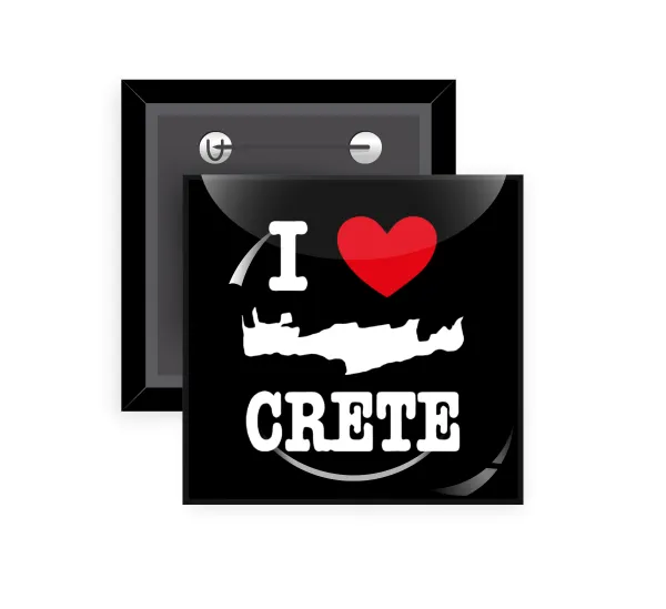 I Love Crete — Square pin badge, 5x5cm