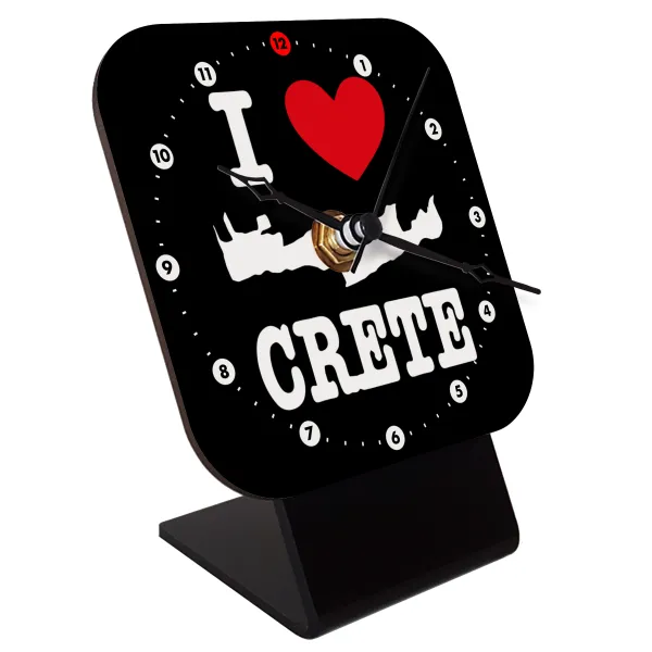 I Love Crete — Επιτραπέζιο ρολόι ξύλινο με δείκτες (10cm)