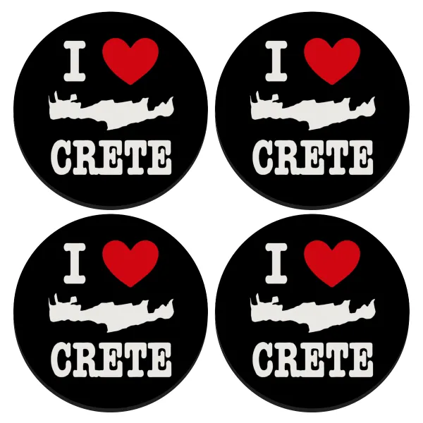 I Love Crete — SET of 4 round wooden coasters (9cm)