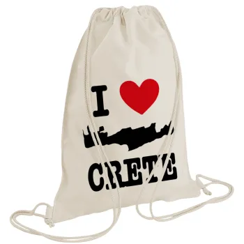 I Love Crete, Τσάντα πλάτης πουγκί GYMBAG natural (28x40cm)