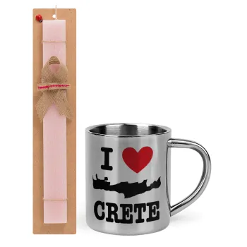 I Love Crete, Easter Set, metallic thermal cup (300ml) & aromatic flat Easter candle (30cm) (PINK)