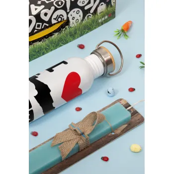 I Love Crete, Πασχαλινή Λαμπάδα με παγούρι μεταλλικό (620ml, stainless steel) & κερί αρωματικό πλακέ (30cm) (ΤΙΡΚΟΥΑΖ)