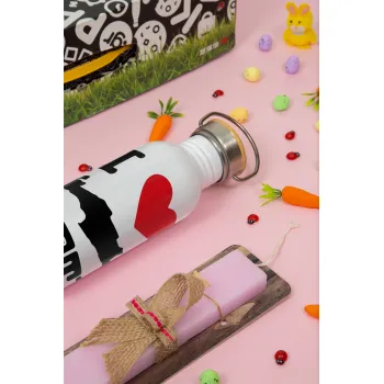 I Love Crete, Πασχαλινή Λαμπάδα με παγούρι μεταλλικό (620ml, stainless steel) & κερί αρωματικό πλακέ (30cm) (ΡΟΖ)