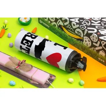 I Love Crete, Easter candle,Travel Tumbler 2 Lids, with metal straw & cleaning brush & aromatic flat candle (30cm) (PINK)