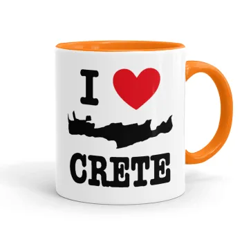 I Love Crete, Κούπα χρωματιστή πορτοκαλί, κεραμική, 330ml