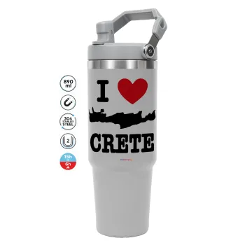 I Love Crete, GREY color, 890ml (30oz) stainless Steel Tumbler with Handle
