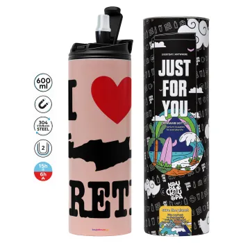 I Love Crete, Tumbler stainless steel PINK 600ml