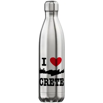 I Love Crete, Μεταλλικό παγούρι θερμός Inox (Stainless steel), διπλού τοιχώματος, 750ml