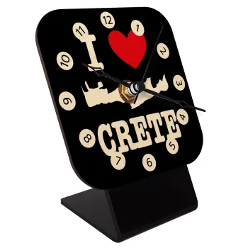 I Love Crete, Quartz Table clock in natural wood (10cm)