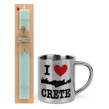 I Love Crete, Easter Set, metallic thermal cup (300ml) & aromatic flat Easter candle (30cm) (TURQUOISE)