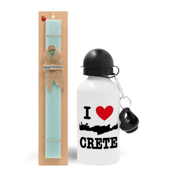I Love Crete, Easter Set, metallic aluminum water bottle (500ml) & scented flat candle (30cm) (TURQUOISE)