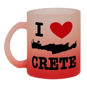 I Love Crete, Κούπα γυάλινη δίχρωμη με βάση το κόκκινο ματ, 330ml