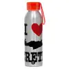 Aluminum Sports Bottle 650ml – Silver with Red Cap and Silicone Strap