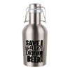 Save Water, Drink BEER, Μεταλλικό παγούρι Inox (Stainless steel) με καπάκι ασφαλείας 1L