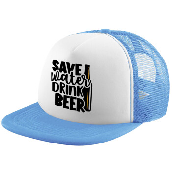 Save Water, Drink BEER, Καπέλο Soft Trucker με Δίχτυ Γαλάζιο/Λευκό