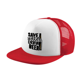 Save Water, Drink BEER, Καπέλο Soft Trucker με Δίχτυ Red/White 