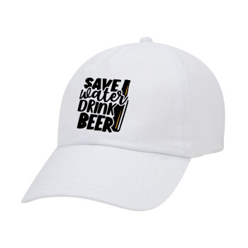 Save Water, Drink BEER, Καπέλο Ενηλίκων Baseball Λευκό 5-φύλλο (POLYESTER, ΕΝΗΛΙΚΩΝ, UNISEX, ONE SIZE)