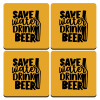 Save Water, Drink BEER, ΣΕΤ 4 Σουβέρ ξύλινα τετράγωνα