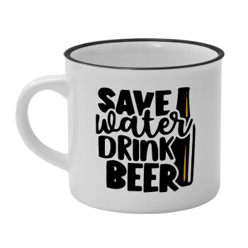 Save Water, Drink BEER, Κούπα κεραμική vintage Λευκή/Μαύρη 230ml