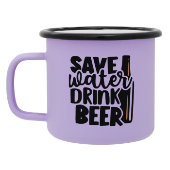 Save Water, Drink BEER, Κούπα Μεταλλική εμαγιέ ΜΑΤ Light Pastel Purple 360ml