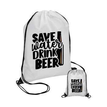 Save Water, Drink BEER, Τσάντα πουγκί με μαύρα κορδόνια (1 τεμάχιο)