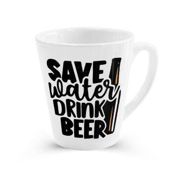 Save Water, Drink BEER, Κούπα κωνική Latte Λευκή, κεραμική, 300ml