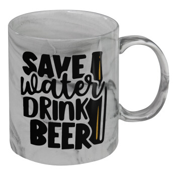 Save Water, Drink BEER, Κούπα κεραμική, marble style (μάρμαρο), 330ml