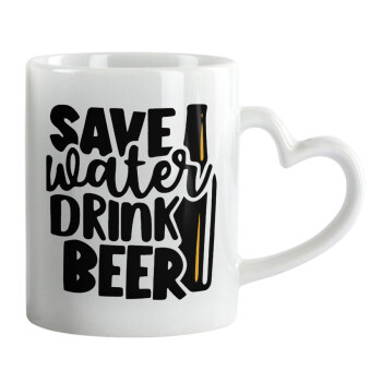 Save Water, Drink BEER, Mug heart handle, ceramic, 330ml