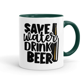 Save Water, Drink BEER, Κούπα χρωματιστή πράσινη, κεραμική, 330ml
