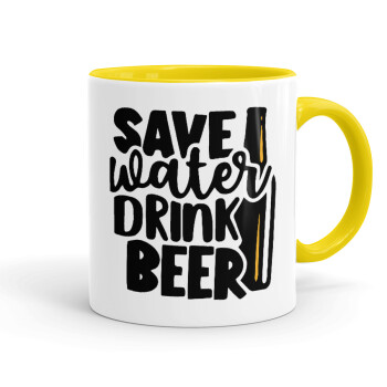Save Water, Drink BEER, Κούπα χρωματιστή κίτρινη, κεραμική, 330ml